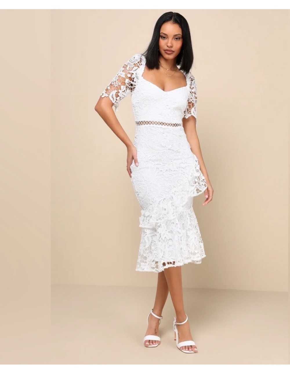 Lulus “briarwood” White Lace Midi Dress with Sweetheart Neckline NWT